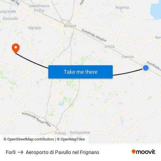 Forlì to Aeroporto di Pavullo nel Frignano map