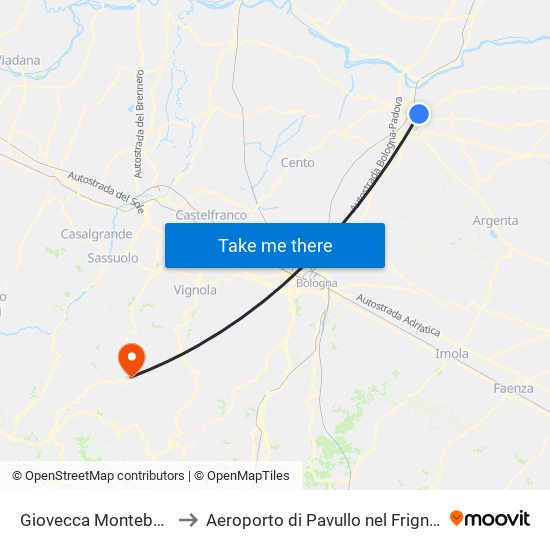 Giovecca Montebello to Aeroporto di Pavullo nel Frignano map