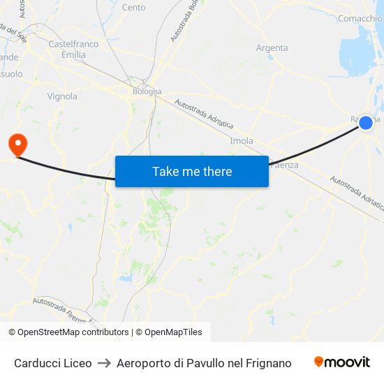 Carducci Liceo to Aeroporto di Pavullo nel Frignano map