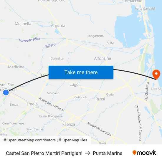 Castel San Pietro Martiri Partigiani to Punta Marina map