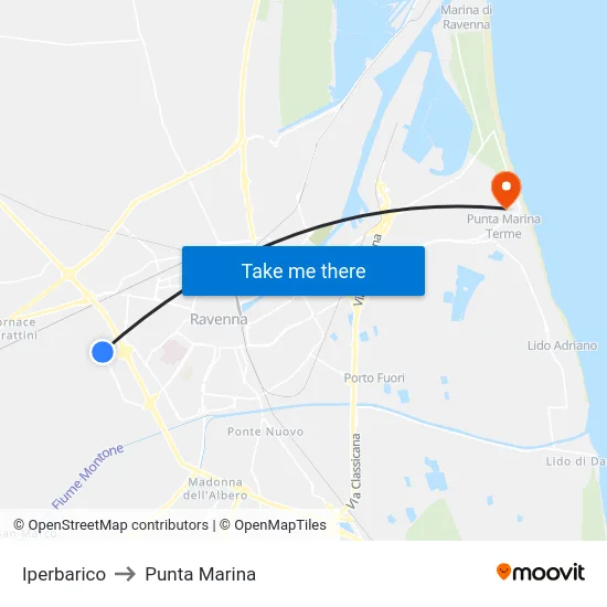 Iperbarico to Punta Marina map