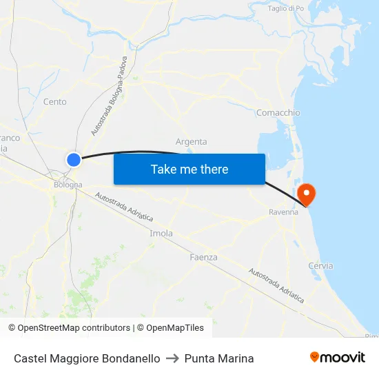 Castel Maggiore Bondanello to Punta Marina map