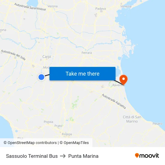 Sassuolo Bus Terminal to Marina Point map