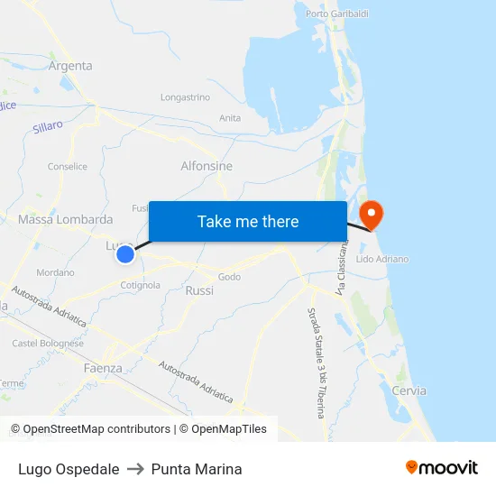 Lugo Ospedale to Punta Marina map