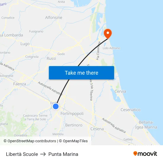 Libertà Scuole to Punta Marina map