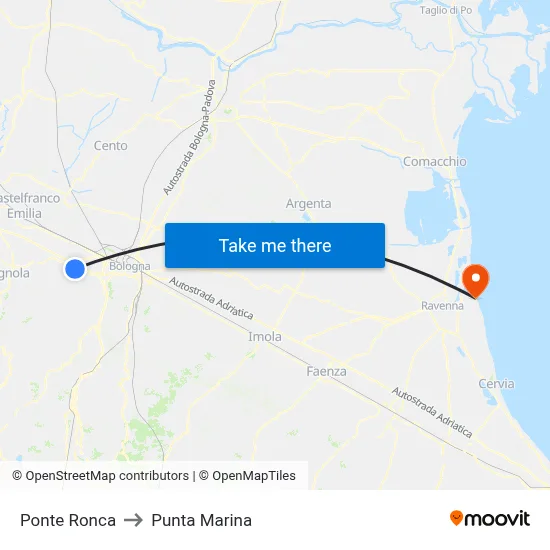 Ponte Ronca to Punta Marina map