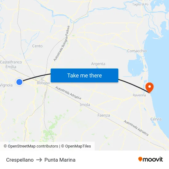 Crespellano to Punta Marina map