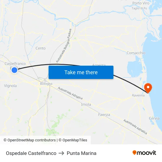 Ospedale Castelfranco to Punta Marina map