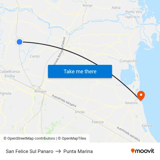 San Felice Sul Panaro to Punta Marina map