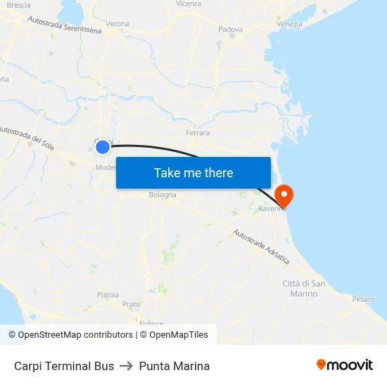 Carpi Bus Terminal to Marina Point map
