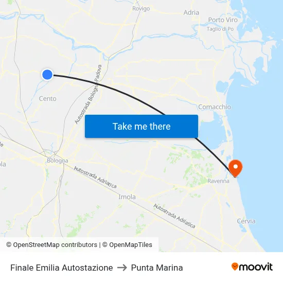 Finale Emilia Bus Station to Marina Point map