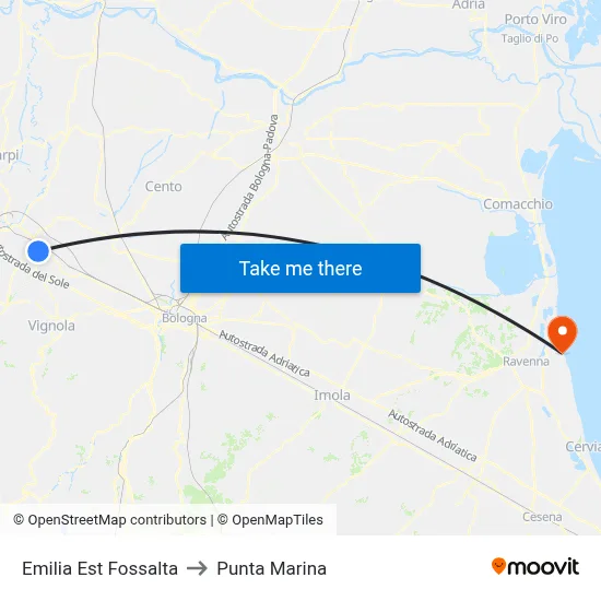East Emilia Fossalta to Marina Point map