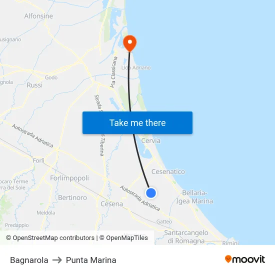Bagnarola to Punta Marina map