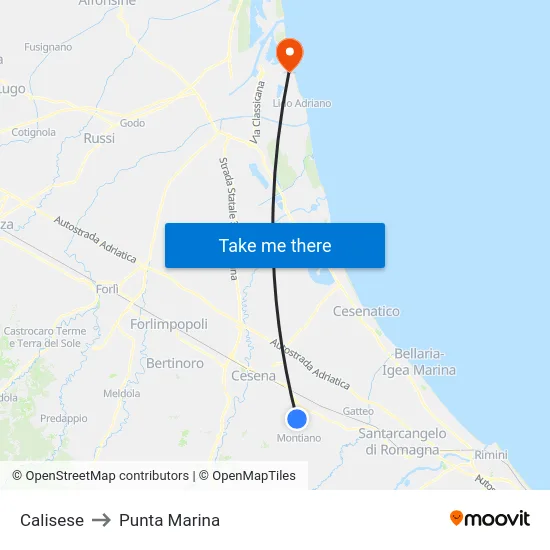 Calisese to Punta Marina map