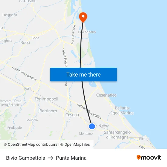 Bivio Gambettola to Punta Marina map