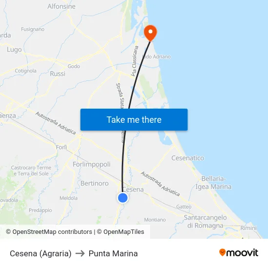 Cesena (Agraria) to Punta Marina map