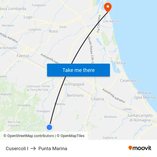 Cusercoli I to Punta Marina map