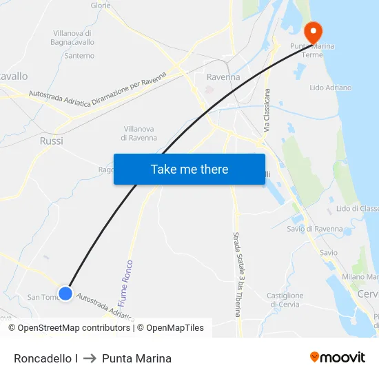 Roncadello I to Punta Marina map