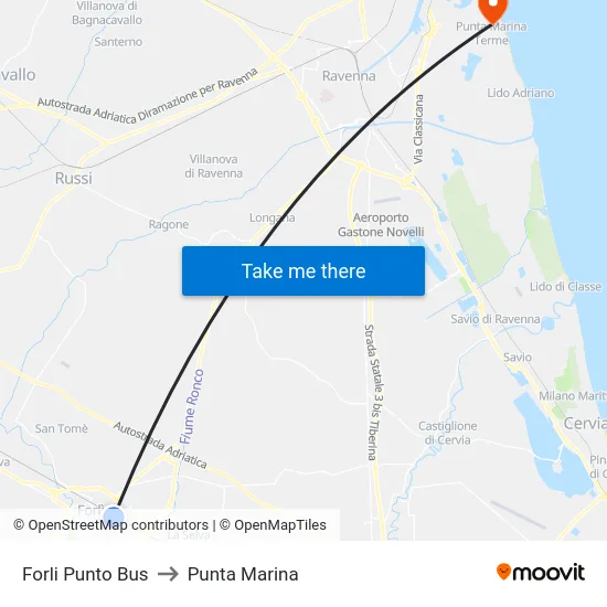 Forli Punto Bus to Punta Marina map