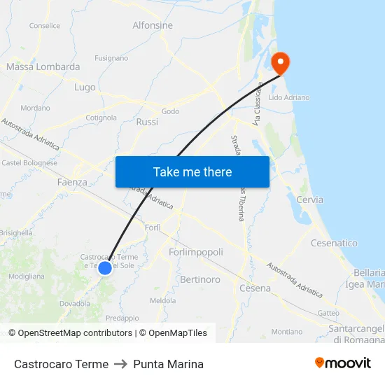 Castrocaro Terme to Punta Marina map
