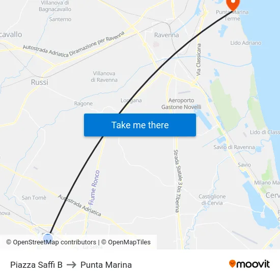 Piazza Saffi B to Punta Marina map