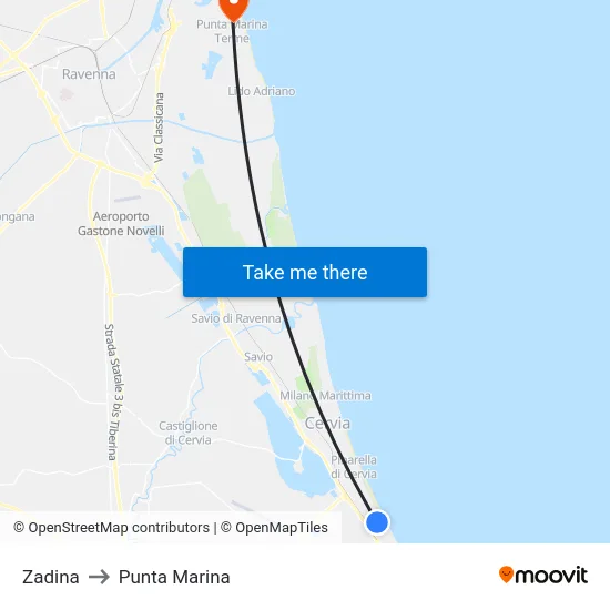 Zadina to Punta Marina map