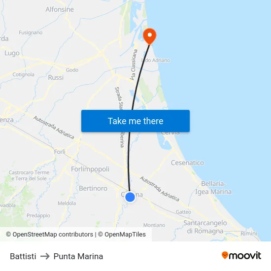 Battisti to Punta Marina map