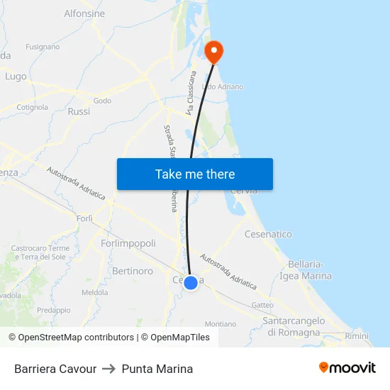 Barriera Cavour to Punta Marina map