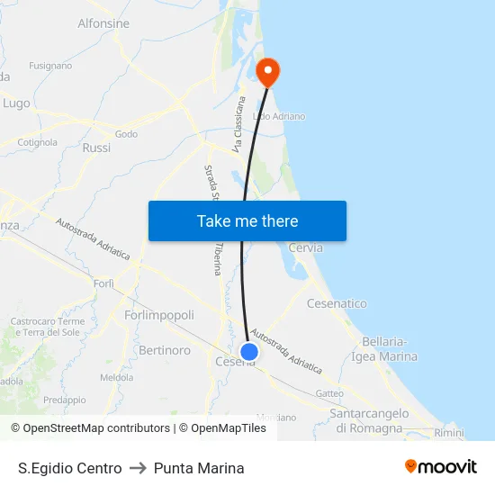 S.Egidio Centro to Punta Marina map