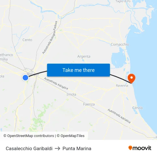 Casalecchio Garibaldi to Punta Marina map
