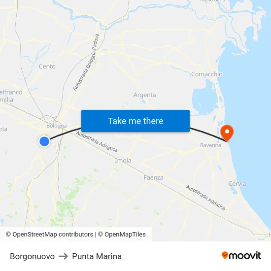 Borgonuovo to Punta Marina map