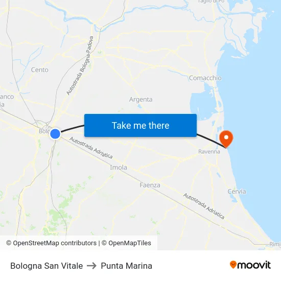 Bologna San Vitale to Punta Marina map