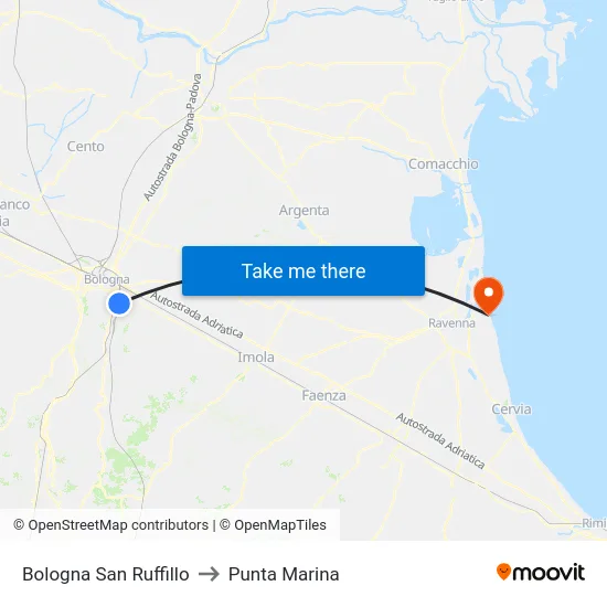 Bologna San Ruffillo to Punta Marina map