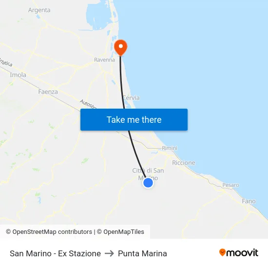 San Marino - Ex Stazione to Punta Marina map
