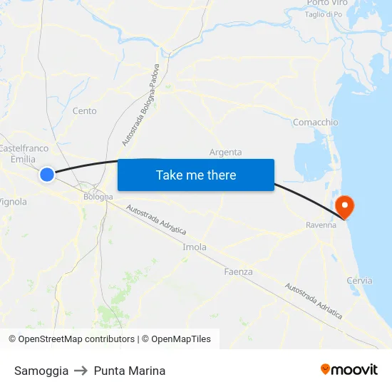 Samoggia to Punta Marina map