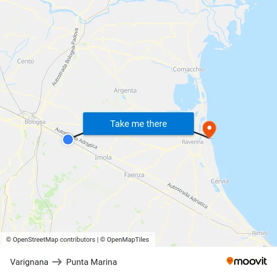 Varignana to Punta Marina map