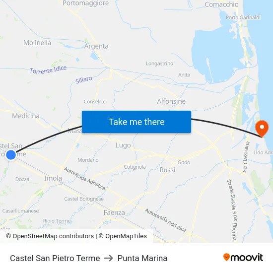 Castel San Pietro Terme to Punta Marina map
