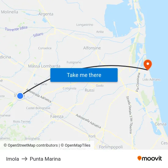 Imola to Punta Marina map