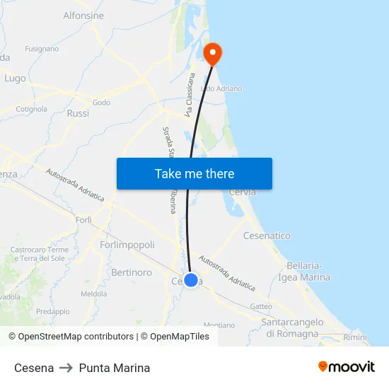 Cesena to Punta Marina map