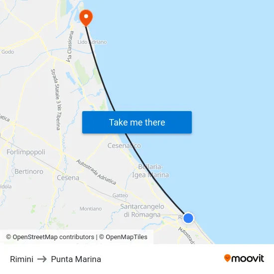 Rimini to Punta Marina map