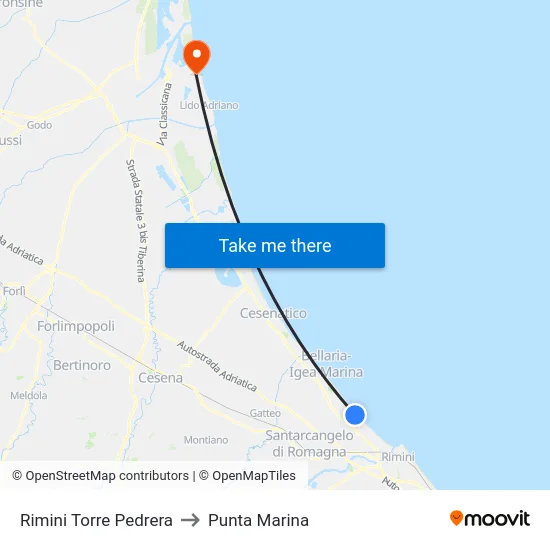 Rimini Torre Pedrera to Punta Marina map