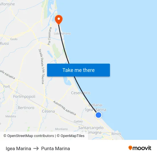 Igea Marina to Punta Marina map