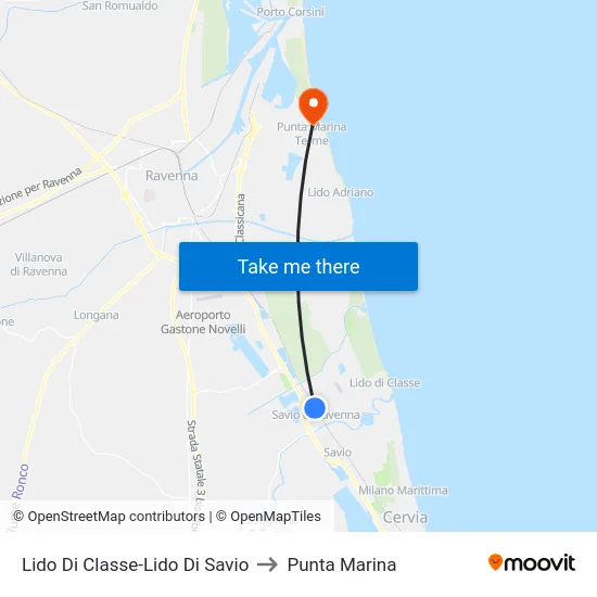 Lido Di Classe-Lido Di Savio to Punta Marina map