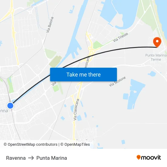 Ravenna to Punta Marina map