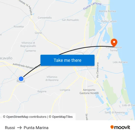 Russi to Punta Marina map