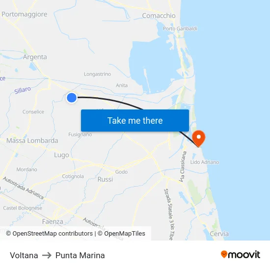 Voltana to Punta Marina map
