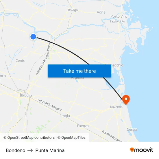 Bondeno to Punta Marina map