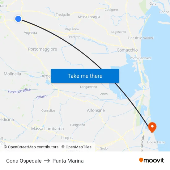 Cona Ospedale to Punta Marina map