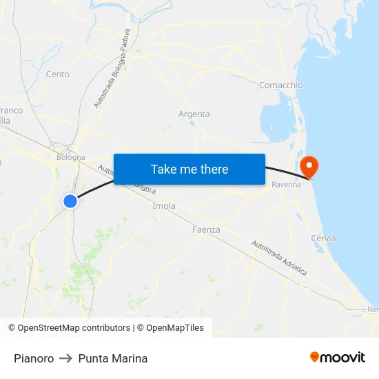 Pianoro to Punta Marina map
