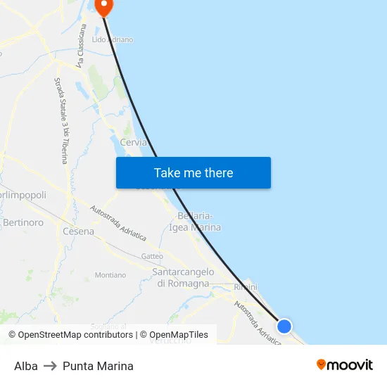 Alba to Punta Marina map